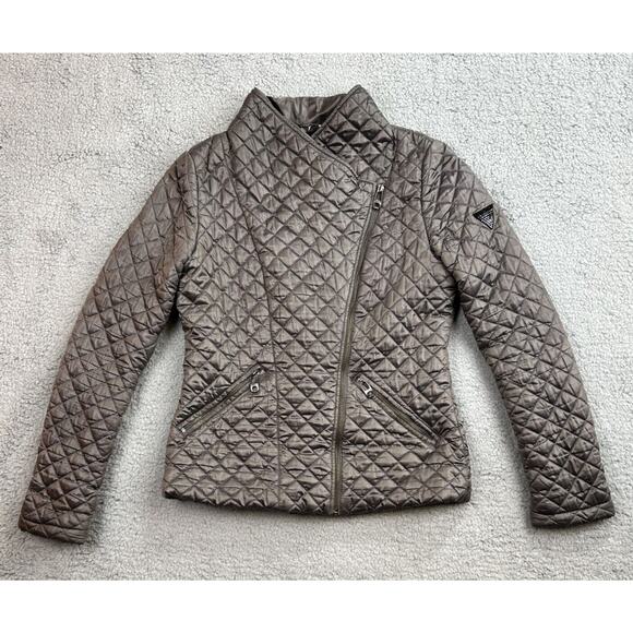 Women's GUESS Gray Puffer Jacket Size S Leopard Print Inside Check Diamond Dsgn - Picture 1 of 12